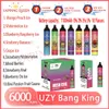 Original UZY Bang King 6000 Puff jetables E cigarettes 0.8ohm bobine de maille 14 ml Pod 1100 mAh batterie rechargeable électronique Cigs Puff 6K 0% 2% 3% 5% Vape Pen