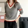 秋の冬Vneck Houndstoothカジュアルファッションセーターレディースシンプルなオールマッチ編みジャンパートップ女性ルースプルオーバーアウトウェア240103