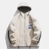 Män vinter fleece jacka lamm ull huva kappa mens tjock varm löst japansk streetwear casual harajuku zippered 240103