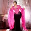 Robes de bal fuchsia luxueuses, grande taille, col en V, manches longues, robes de soirée en velours élégantes pour occasions spéciales, robes de fête d'anniversaire, robe de fiançailles ST742