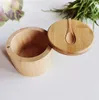 Bamboo Salt Container Spoon Seasoning Jar With Swivel Magnetic Closure Lid to Keep Dry To Storage Cellar Holder