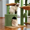 고양이 가구 스크래치 3 in 1 Mordern Tree Combint S 스크래치 포스트와 함께 귀여운 선인장 집 콘도 둥지 애완 동물 230106 드롭 DHPPY