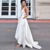 Abiti bianco sporco gonna da sposa alta bassa con tasche Gonna lunga da donna in raso con strascico alla moda per feste di ballo Faldas Saia Custom