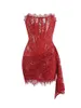 Robes décontractées VC Robe de Noël pour femmes dentelle rouge sexy sans bretelles sans manches mince souper court avec lacets