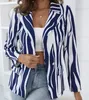 Vintage indie listrado blazer terno feminino manga longa duplo breasted terno mulher comute jaqueta casual blazer plus size casaco 240103