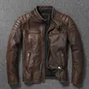 Vintage jaune marron véritable peau de vache veste en cuir véritable hommes moto manteau hommes Biker vêtements printemps automne asiatique taille 6XL 240102