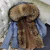 MAOMAOKONG Winter Kleding Vrouwen Natuurlijke Bontjas Echte Wasbeer Bontkraag Parka Verwijderen Nepbont Voering Warme Dikke Korte Jas 240102