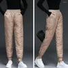 Calças femininas oversize 3xl para baixo sweatpants ultraleve à prova de vento inverno mulheres quentes neve estiramento jogger moda bolso zip baggy calças