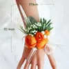 Dekorativa blommor Orange Artifical Rose Boutonniere Wrist Corsage Bridesmaid Groom Wedding Accessories Groomsmen