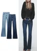 Zbza Woman's High midje flare Jeans Autumn Washed Effect Rise Five Pocket Zip Button Clre Stretch Fleared Ben 240103