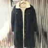 Delle donne di lana d'agnello denim giacche lunghe vintage addensare caldo peluche velluto jeans cappotti inverno casual allentato chaquetas vaqueras 2023 240102