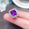 Cluster-Ringe, anmutiger lila Amethyst-Ring für Damen, Schmuck, 925er Sterlingsilber, natürlicher Edelstein, zertifiziert, gutes Geschenk, Geburtsstein