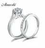 Ainoushi 925 Sterling Silver 4 Prongs Engagement Bridal Ring Sets Sona Round Cut Reading Anniversary Silver Bridal Ring Sets Y20013862404