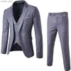 Abiti da uomo Blazer Moda Uomo Classico Set da 3 pezzi Abito da sposo Grooming Slim Fit Abito da uomo Giacca Pantalone Nero Grigio Blu Borgogna Szie S-6xl Q230103