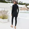 Set costume da bagno 3 pezzi costume da bagno musulmano Burkini femminile alta elasticità stretto pantalone nero a maniche lunghe costume da bagno da spiaggia all'aperto estivo