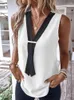 女性のブラウストップ女性2024夏の白いファッション包帯スプレッチカジュアルVネックノースリーブルーズタンクトップシャツ服
