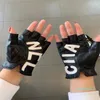 Guantes de cuero clásicos con diseño de letras para mujer, manoplas cálidas de piel de oveja para invierno, guantes de piel de oveja negros con pantalla táctil, talla M