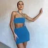Pakken 2022 Mode Dames Tweedelige Sets Halter Crop Top En Minirok Sexy Zomeroutfits Party Night Club Rok set Roze Blauw