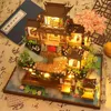 Diy kit de construção em miniatura de madeira casas de boneca com móveis chinês antigo casa de bonecas brinquedos artesanais para meninas presentes de natal 240102