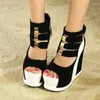 Sandals High Heels Gladiator Woman Metal Decoration Buckle Strap PU 14.5CM Wedges Heel Neutral Dress Summer Women Shoes