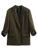 Kvinnors kostymer 2024 Spring Autumn Women axelkuddar blazer rullade ärmar Kort jacka kappa lapel öppen front frontad kostym ytterkläder