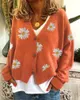 embroidery Cardigan with Daises crochet cardigan women sweater full sleeve vneck autumn outwear green floral pattern 240103