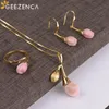 Necklaces GEEZENCA Pink Shell Flower 925 Sterling Silver Gold Plated Necklace Ring Earrings Luxury Fashion Jewelry Sets For Women Wedding