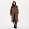 Malina Thick Loose Parkas Women Fashion Solid Covered Button Coats Elegant Tie Belt Long Cotton Jackets Female Ladies 240103