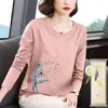 T-shirts voor dames Lente en herfst Trui Ronde hals PlantFlowers Gedrukt Effen T-shirt met lange mouwen Onderlaag Mode Casual Tops