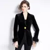 Costumes pour femmes Automne Blazers à bouton unique pour femme Vêtements Printemps Manches longues Slim Femmes Velvet Blazer Chic Bureau Dames Manteau cranté