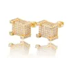 힙합 18K 금도금 귀걸이를위한 금 골드 실버 아이스 아웃 CZ Square Stud Earring with Screw Bewelry8985390