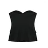 Women's Tanks Silk Satin Texture Patchwork Tight Bodice. Button Decorated Black Top. Spring/Summer Fashion Top