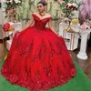 Muhteşem Kırmızı Quinceanera Elbiseler 15 Yıl 2024 Balo elbisesi Seksi V Boyun Kapalı Omuz Aplike Dantelli Kız için Uzun Parti Elbisesi 0514