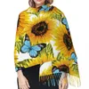 Scarves Autumn Winter Warm Sunflowers Butterflies Watercolor Painting Shawl Tassel Wrap Neck Headband Hijabs Stole