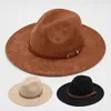 Church Suede Fabric Fedora Hats Winter Autumn Wide Brim Gentleman Felt British Jazz Women Flat Dress American 240102