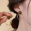 Stud Earrings Korean Retro French Tiger's Eye Stone Round For Women Fashion Cute Sweet Metal Jewelry Party Gifts