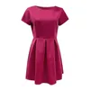 Wedding guests round neckline formal dress pink open strap pleated mini dress short sleeved pleated hem dress 240103