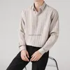 2024 Spring Simple 3D Striped Shirts Men Long Sleeve Loose Casual Shirts Office Social White Black Shirt Streetwear Blouse