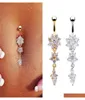 Sexy Dangle Belly Bars Button Rings Piercing Cz Crystal Flower Body Jewelry Drop Drop Mya308401296