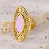 Cluster Rings Vintage Hollow Flower For Women 2024 Trend Gold Color Stainless Steel Oval Ring Luxury Wedding Jewelry Party Gifts Anillos