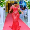 African Plus Size Aso Ebi Ebi Sukienki balowe syrenka Sheer szyi z koralikami Formel Formalna suknia wieczorowa na specjalne okazje przyjęcie urodzinowe Druga suknie odbioru NL286