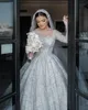 Bröllop utsökta paljetterade klänningar bollklänning glittrande pärlor spetsar full ärm brudklänning skräddarsydda klänningar s