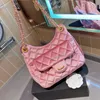 20/25cm Velvet Women Designer Horn Hobo Bag Gold Coin Charm Metal Hardware Matelasse Chain Pink/Black Diamond Lattice Luxury Purse Soft Shoulder Cross Body Handbag