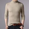 Autumn Winter Brand Men black Turtleneck Slim Fit Pullover Solid Breathable Color Knitted Sweater 240103