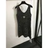 Débardeur pour femmes, Camis, vêtements, petite broche parfumée, décoration, industrie lourde, paillettes tricotées, gilet à bretelles, robe noire