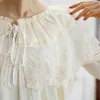 Women's Blouses Mori Girl Women Lace Ruffled Collar Butterfly Sleeve Shirt Beige Color Multi-Layer Embroidery Sweet Cute Kawaii Blusa Tops