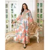 Ethnic Clothing Muslim Women Floral Print Abaya Long Sleeve Maxi Dress Dubai Kaftan Eid Party Gown Islamic Ramadan Arab Femme Jalabiya