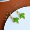 Boucles d'oreilles pendantes Hetian Jade Oeil de Cheval Fruit Vert Clair Qualité Or Incrusté Couleur S925 Argent Sterling Style Simple Ornement de Mode