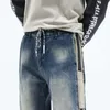 Jogger Pants Men Dżinsy luźne elastyczne talia streetwear męska harem patchwork moda desinger męskie spodnie kpop styl 240102