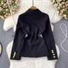 Abiti da donna Primavera Autunno Donna Blazer nero coreano Cappotto Colletto dentellato Manica lunga Tasca grande Giacca da donna casual monopetto